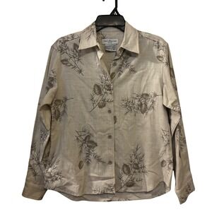 David Brooks‎ Petites Women's Long Sleeve Shirt 4P Button Down Botanical Print